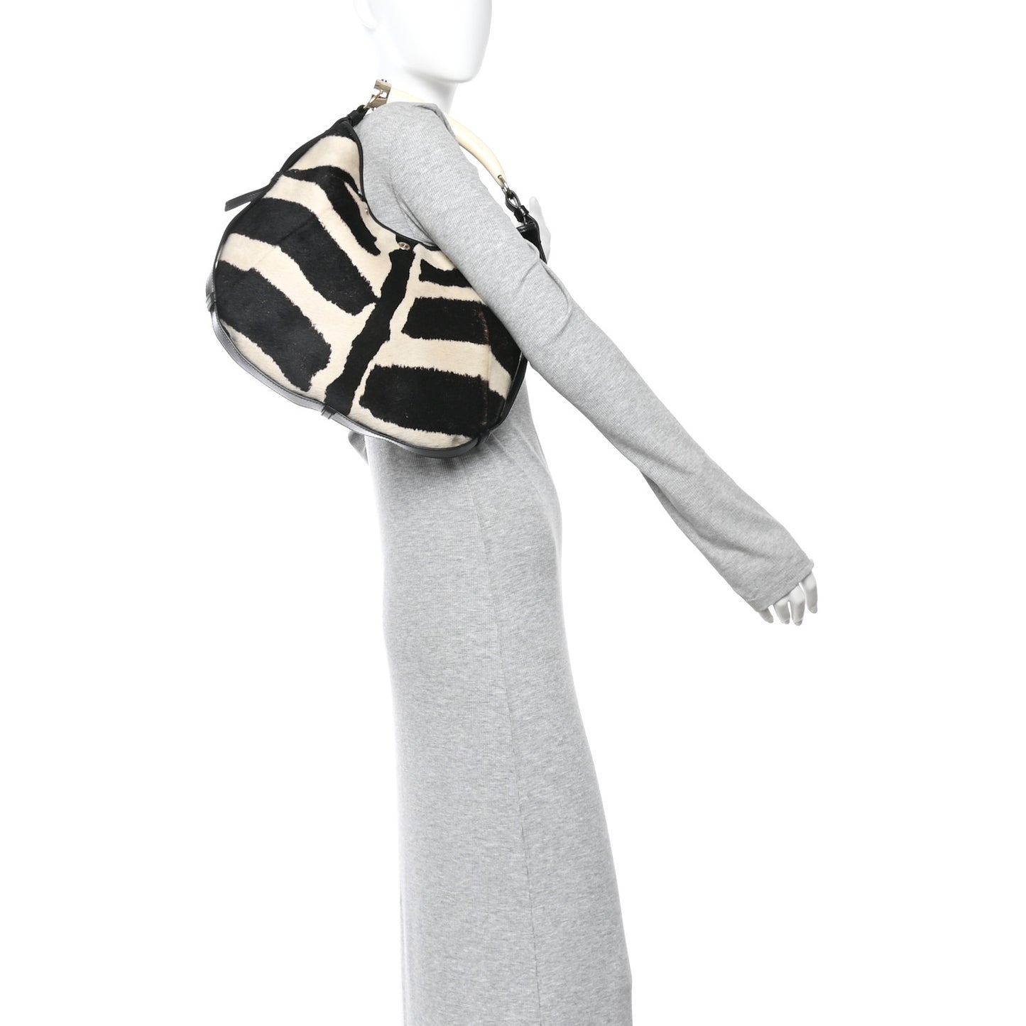 Pony Hair Zebra Horn Mombasa Hobo Black White
