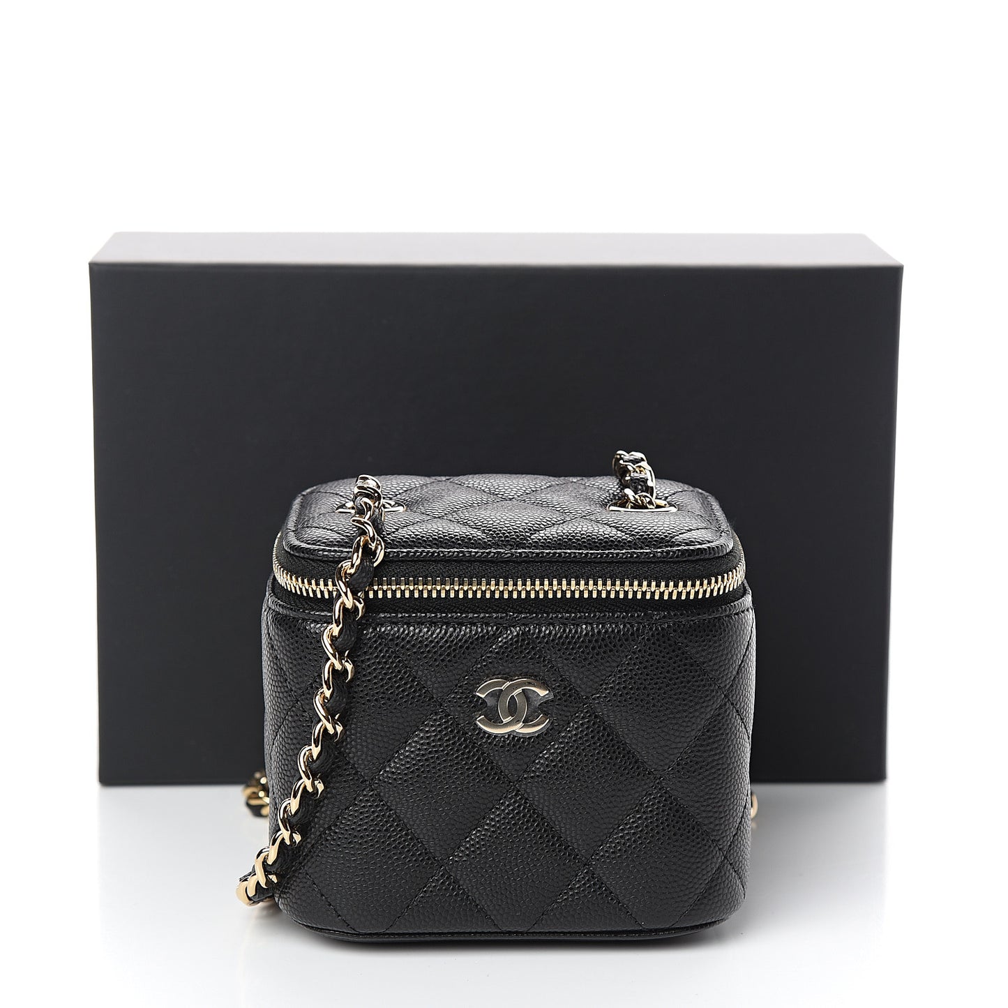 Caviar Quilted Mini Vanity Case With Chain Black