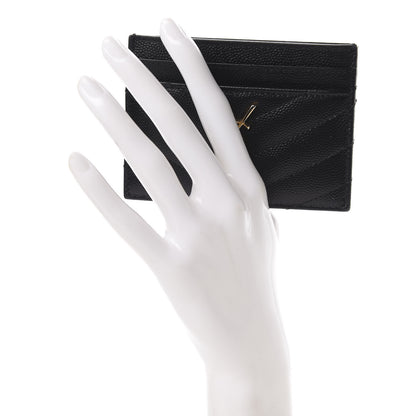 Saint Laurent Grain De Poudre Matelasse Chevron Monogram Credit Card Case Black 2 of 10