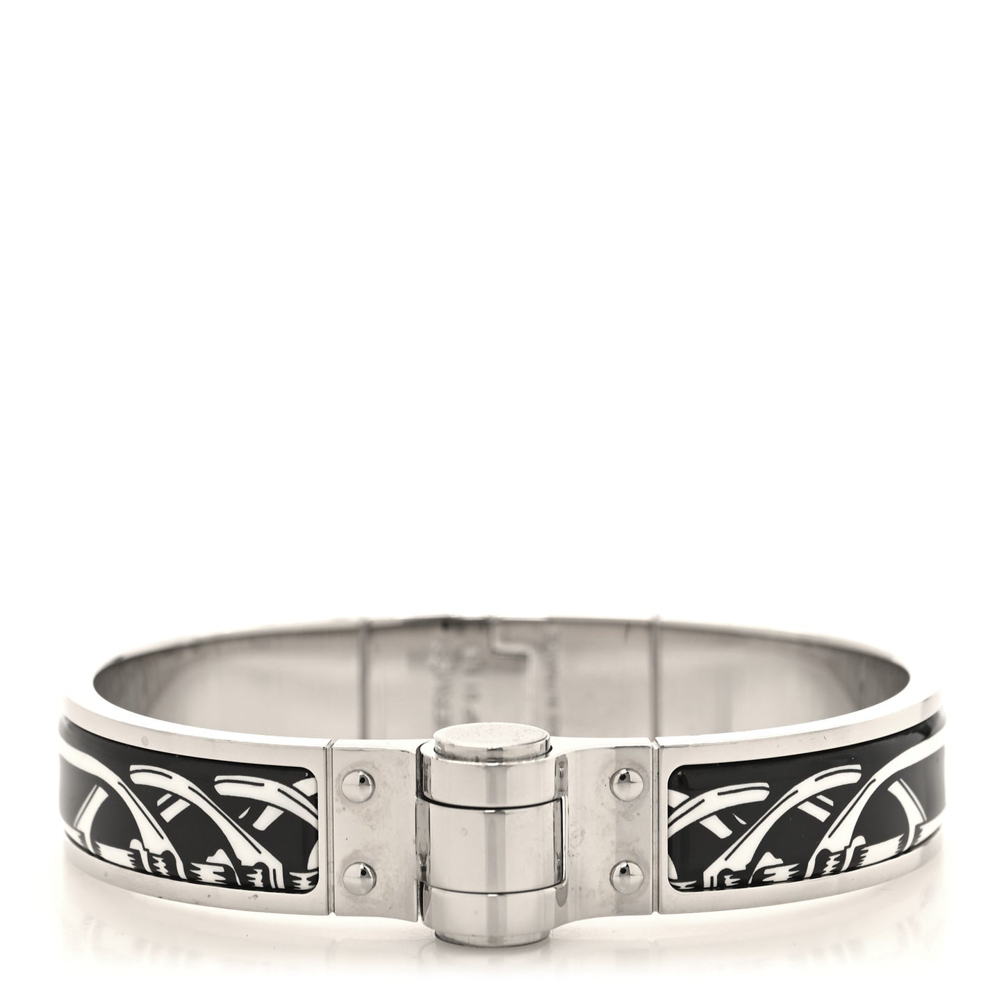 Enamel Printed Narrow Balades Equestres Positif Negatif Hinged Bracelet S Black