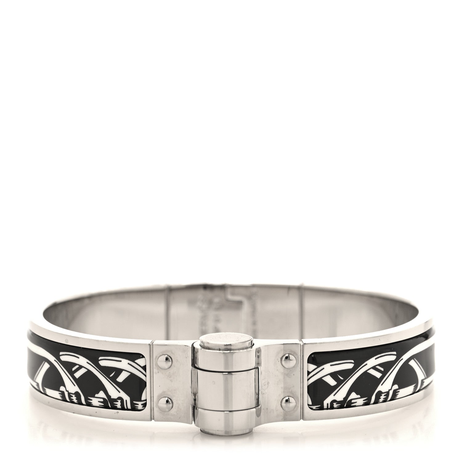 Hermes Enamel Printed Narrow Balades Equestres Positif Negatif Hinged Bracelet S Black 1 of 5