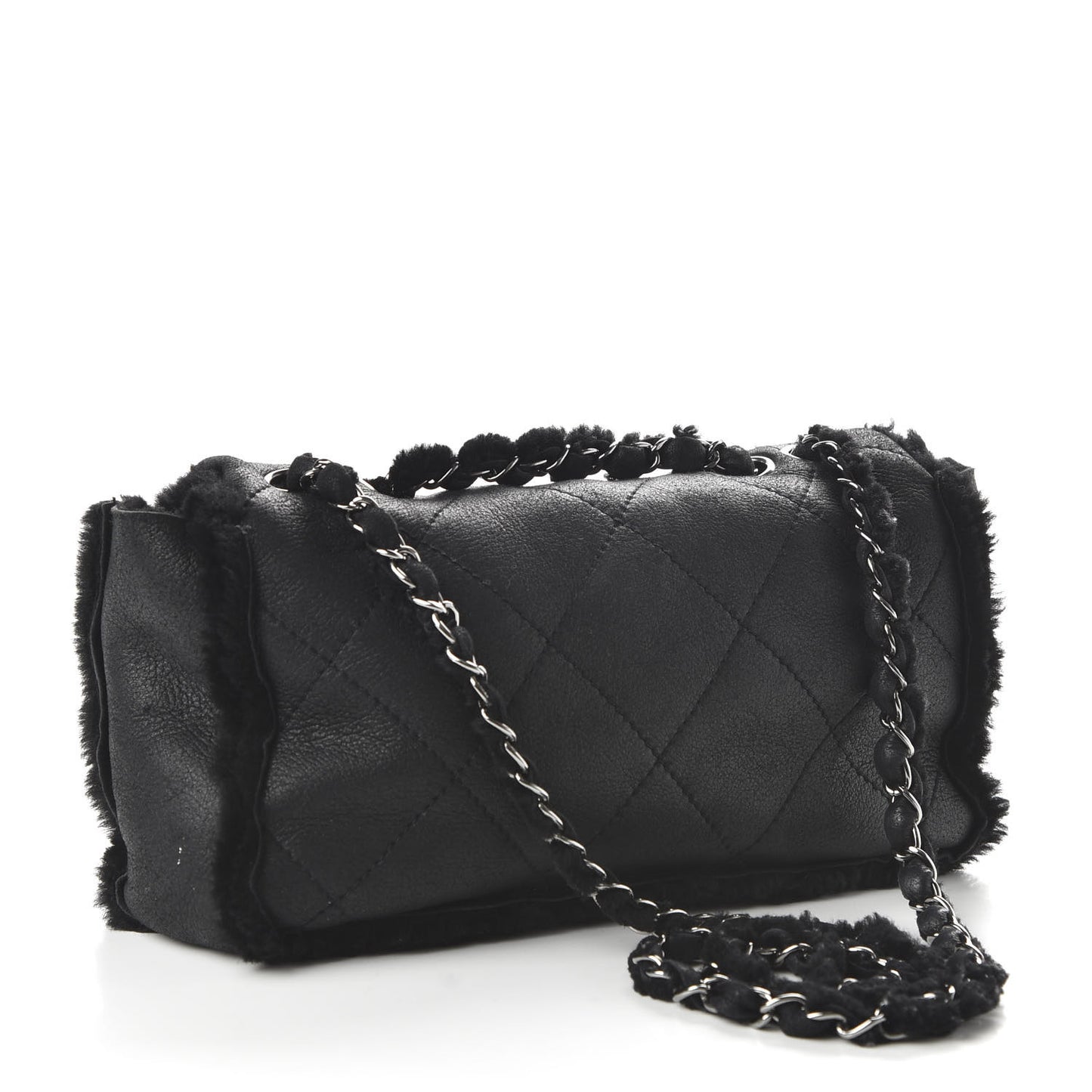 Shearling Quilted Medium Single Flap Black