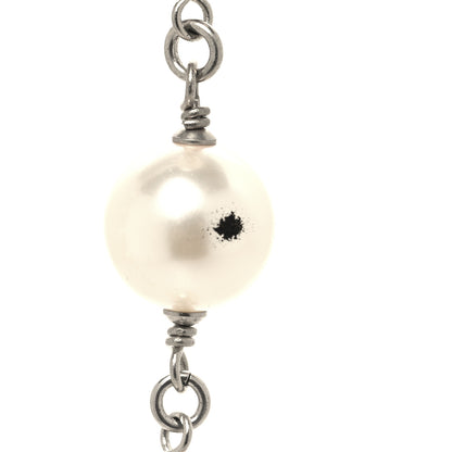 Chanel Graduated Pearl Crystal CC Long Necklace Silver 6 of 6