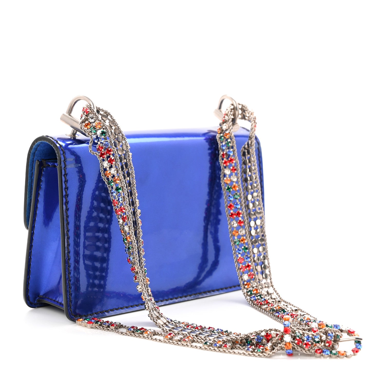 Christian Dior Metallic Patent Crystal Dioraddict Flap Bag Blue 3 of 9