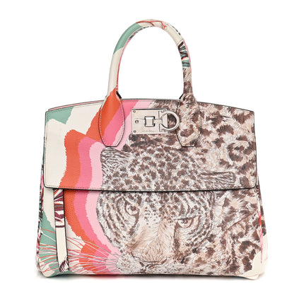 Salvatore Ferragamo Calfskin Tiger Print The Studio Bag White Multicolor 1 of 12