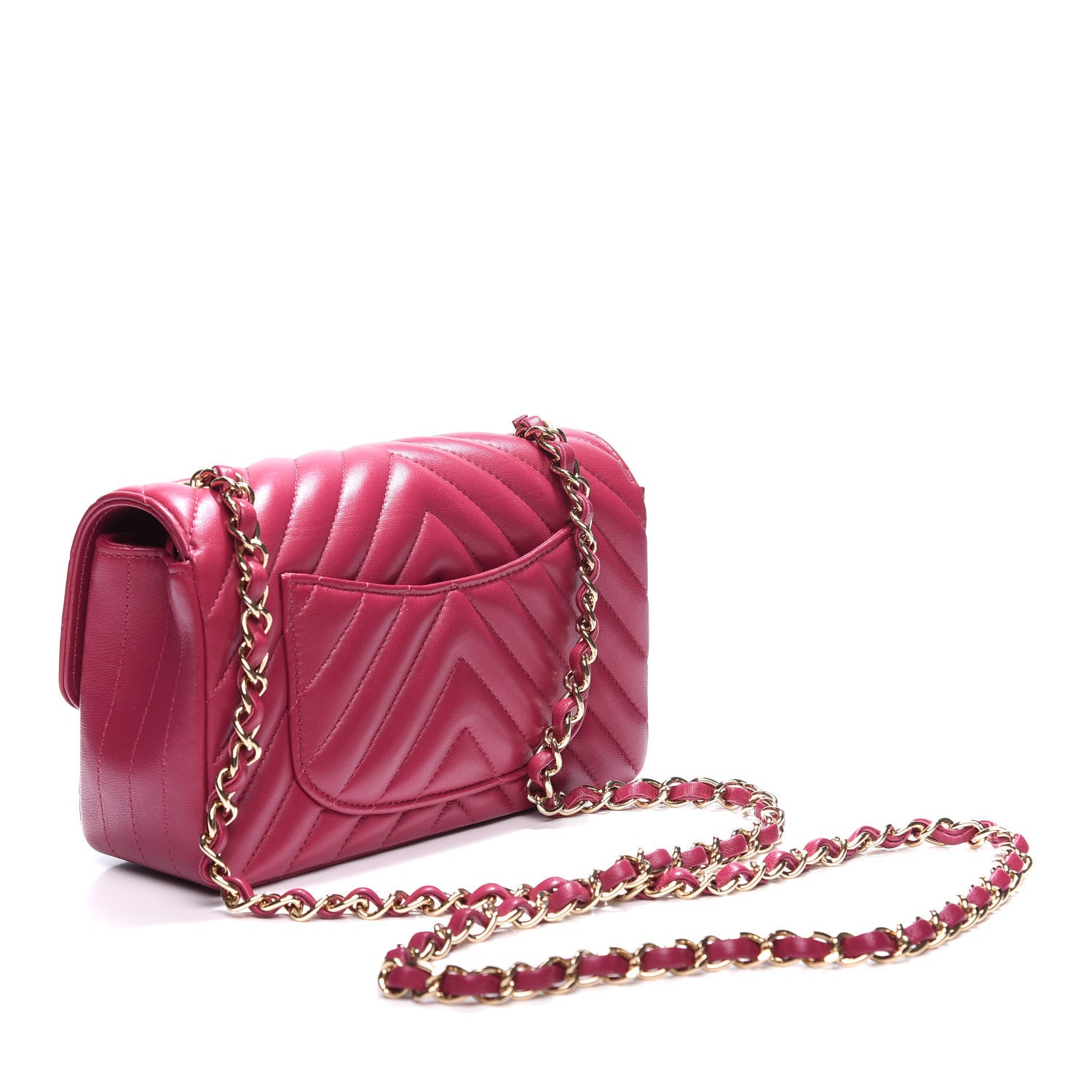 Chanel Lambskin Chevron Quilted Mini Rectangular Flap Dark Pink 2 of 11