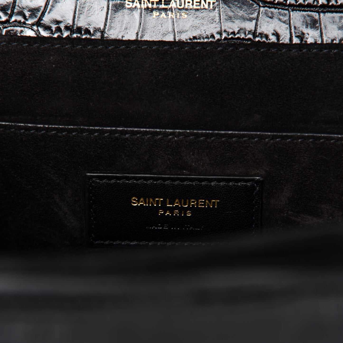 Calfskin Crocodile Embossed Medium Bellechasse Satchel Black