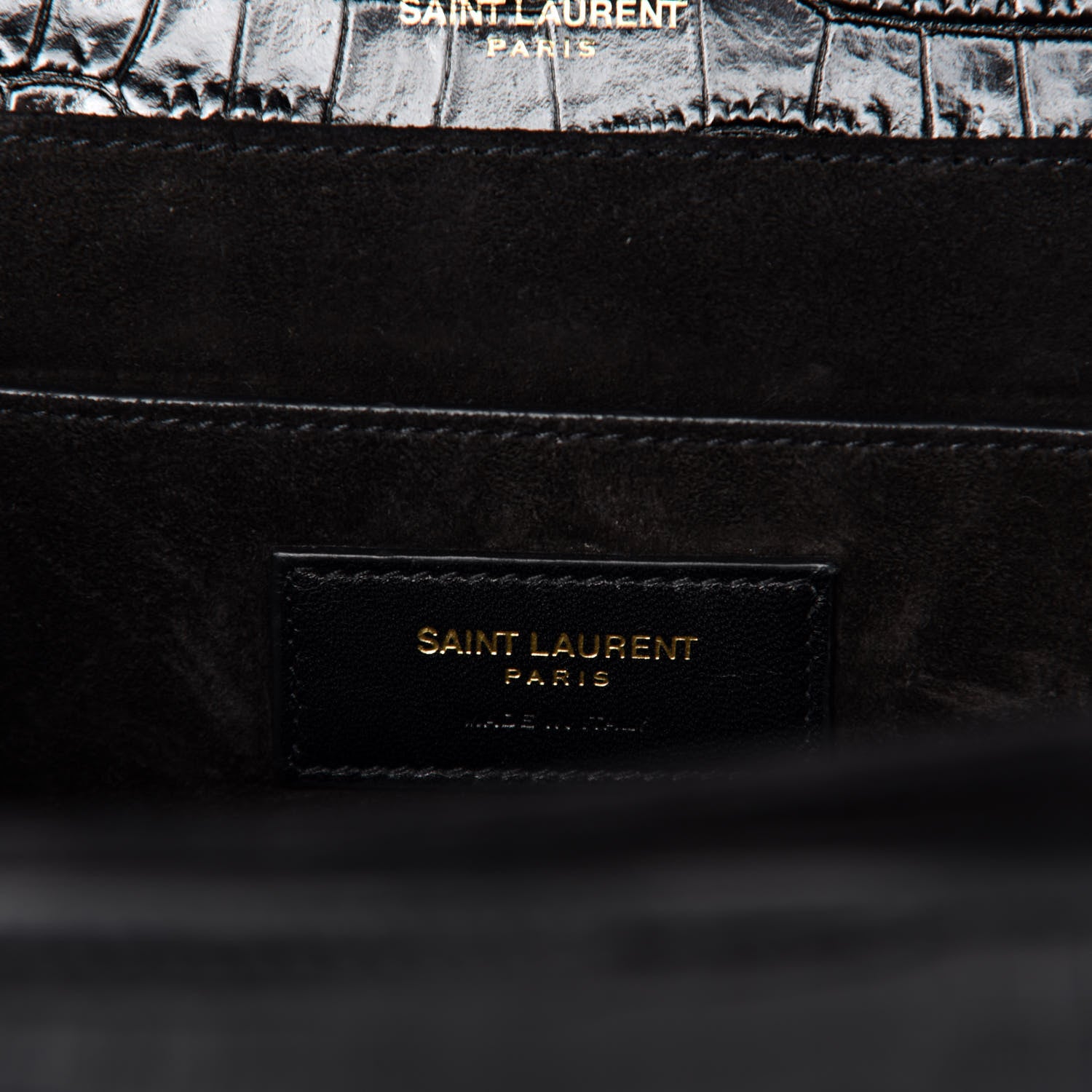 Saint Laurent Calfskin Crocodile Embossed Medium Bellechasse Satchel Black 8 of 11