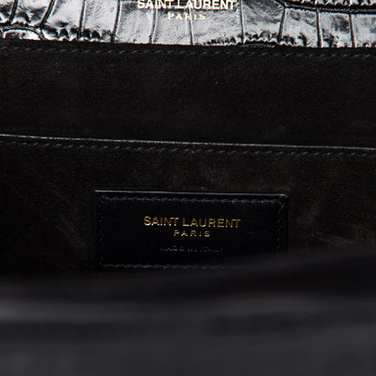 Saint Laurent Calfskin Crocodile Embossed Medium Bellechasse Satchel Black 8 of 11