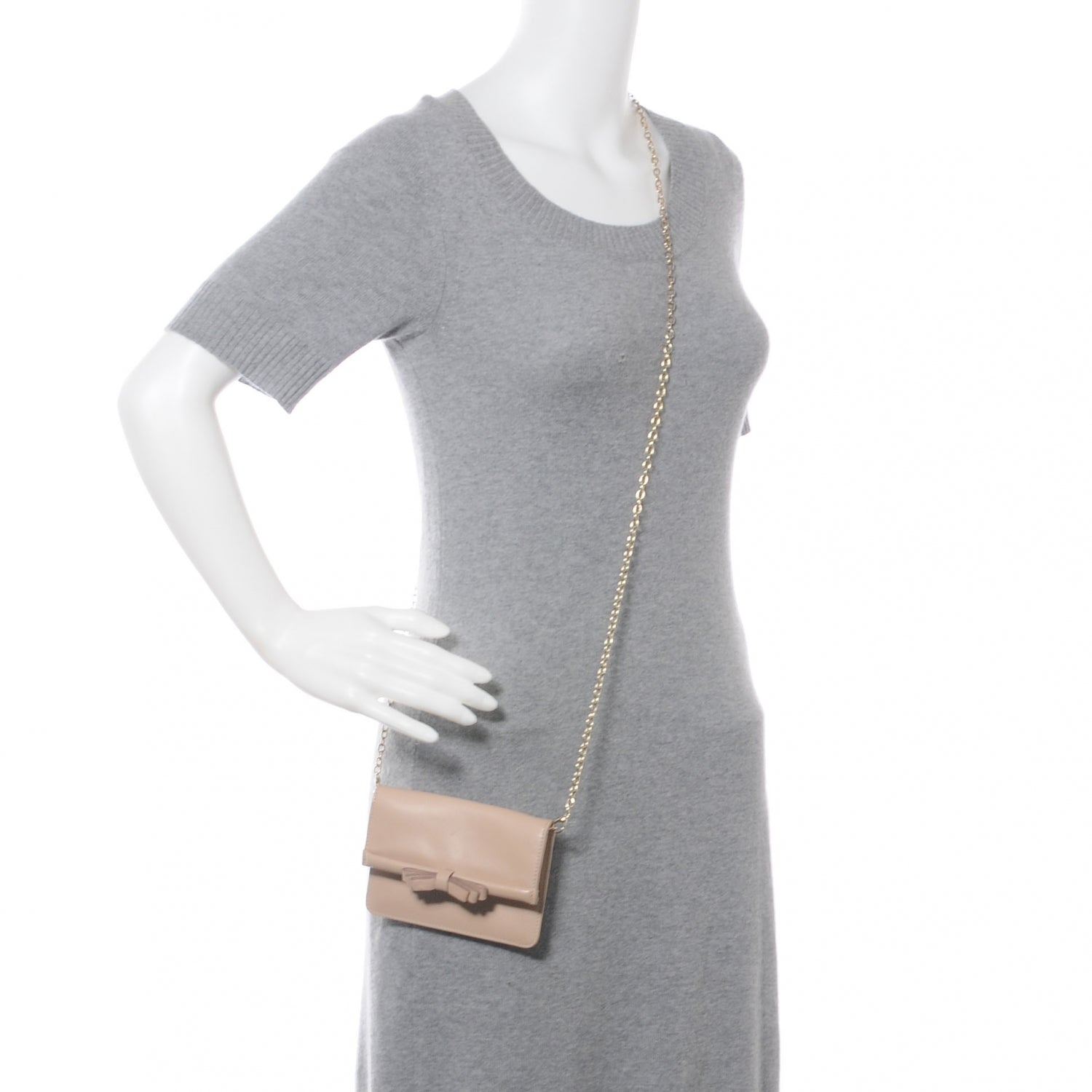 Valentino Garavani Leather Bow Chain Strap Beige 2 of 8