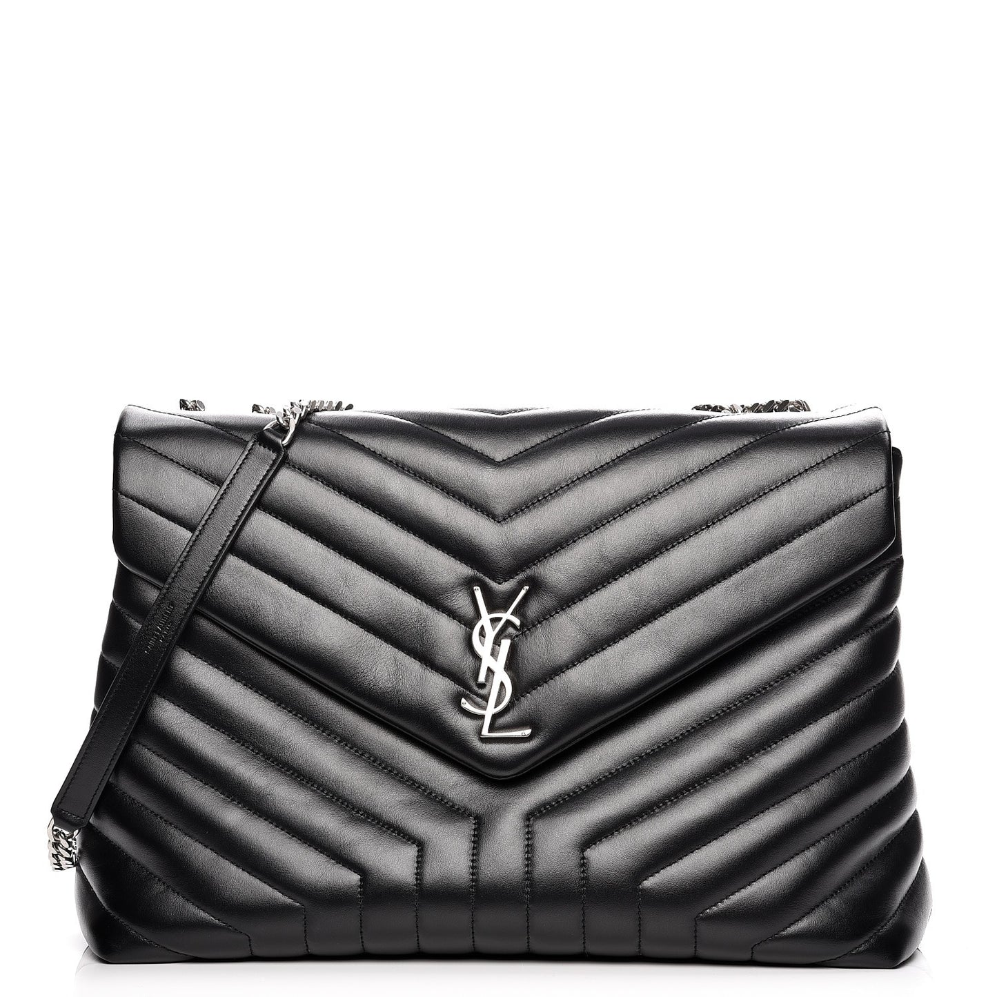 Calfskin Y Quilted Monogram Large Loulou Chain Satchel Black