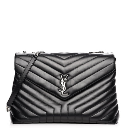 Saint Laurent Calfskin Y Quilted Monogram Large Loulou Chain Satchel Black 1 of 8