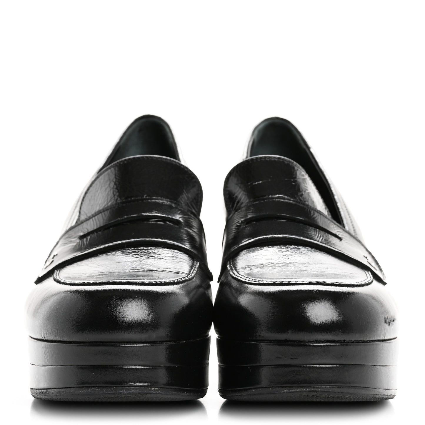 Shiny Calfskin CC Platform Mocassin Loafers 39 Black