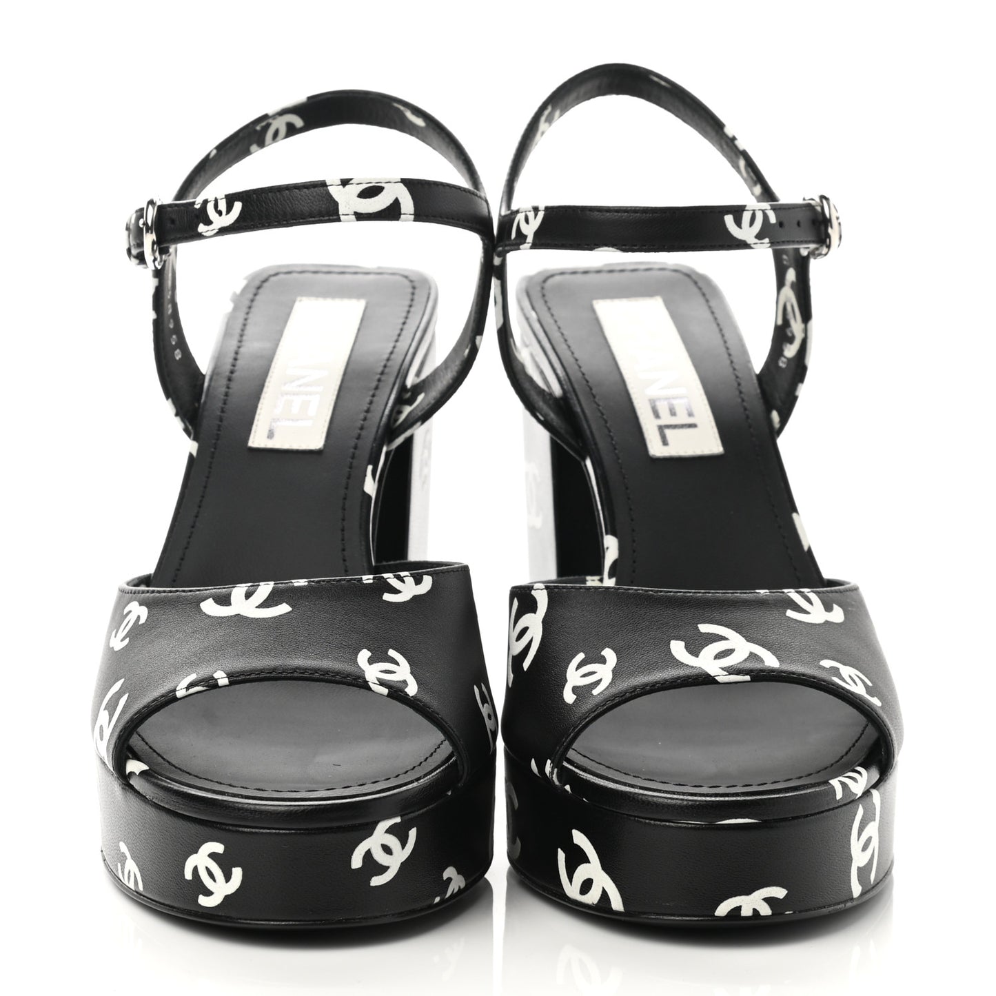 Printed Lambskin CC Platform Sandals 39 Black White