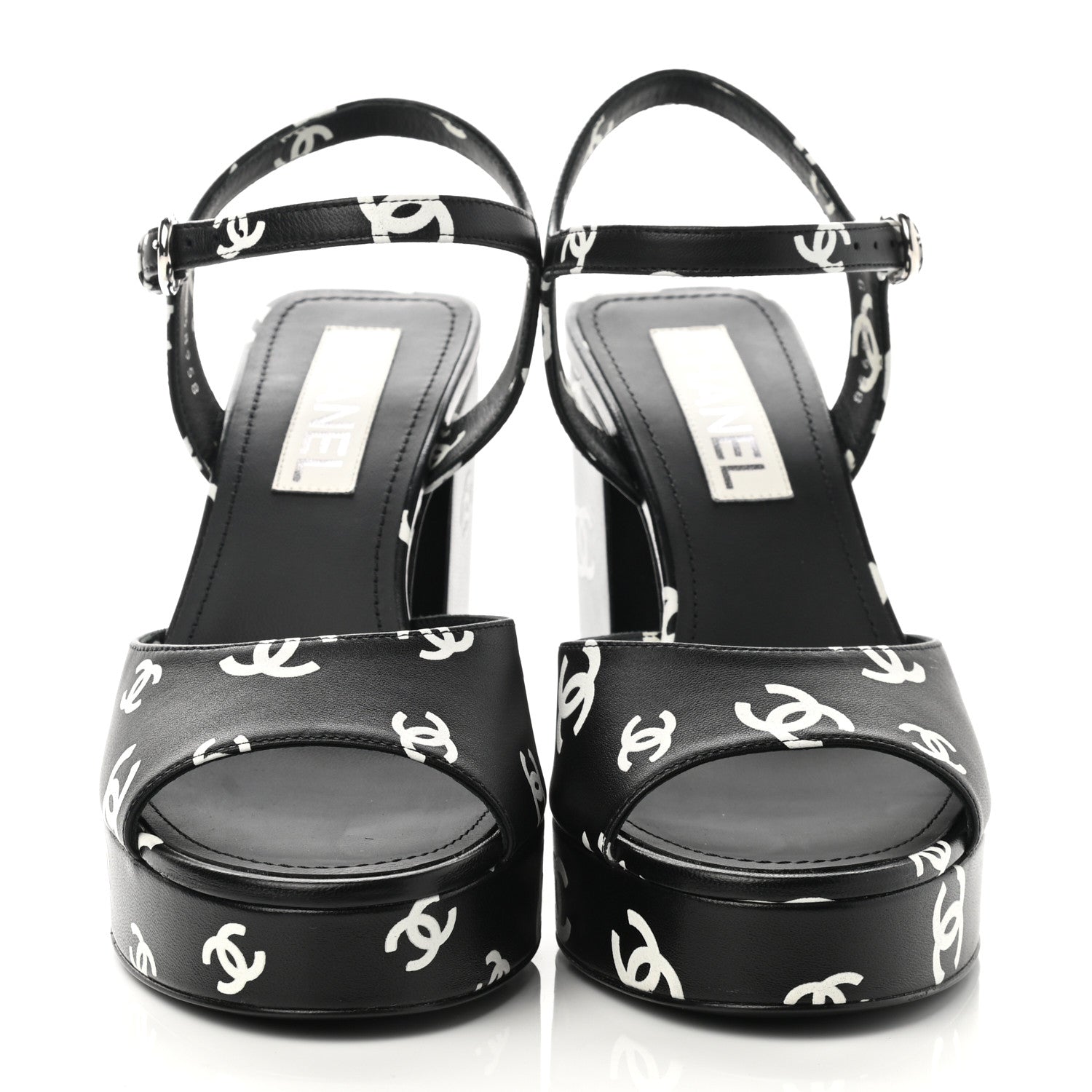 Chanel Printed Lambskin CC Platform Sandals 39 Black White 2 of 9