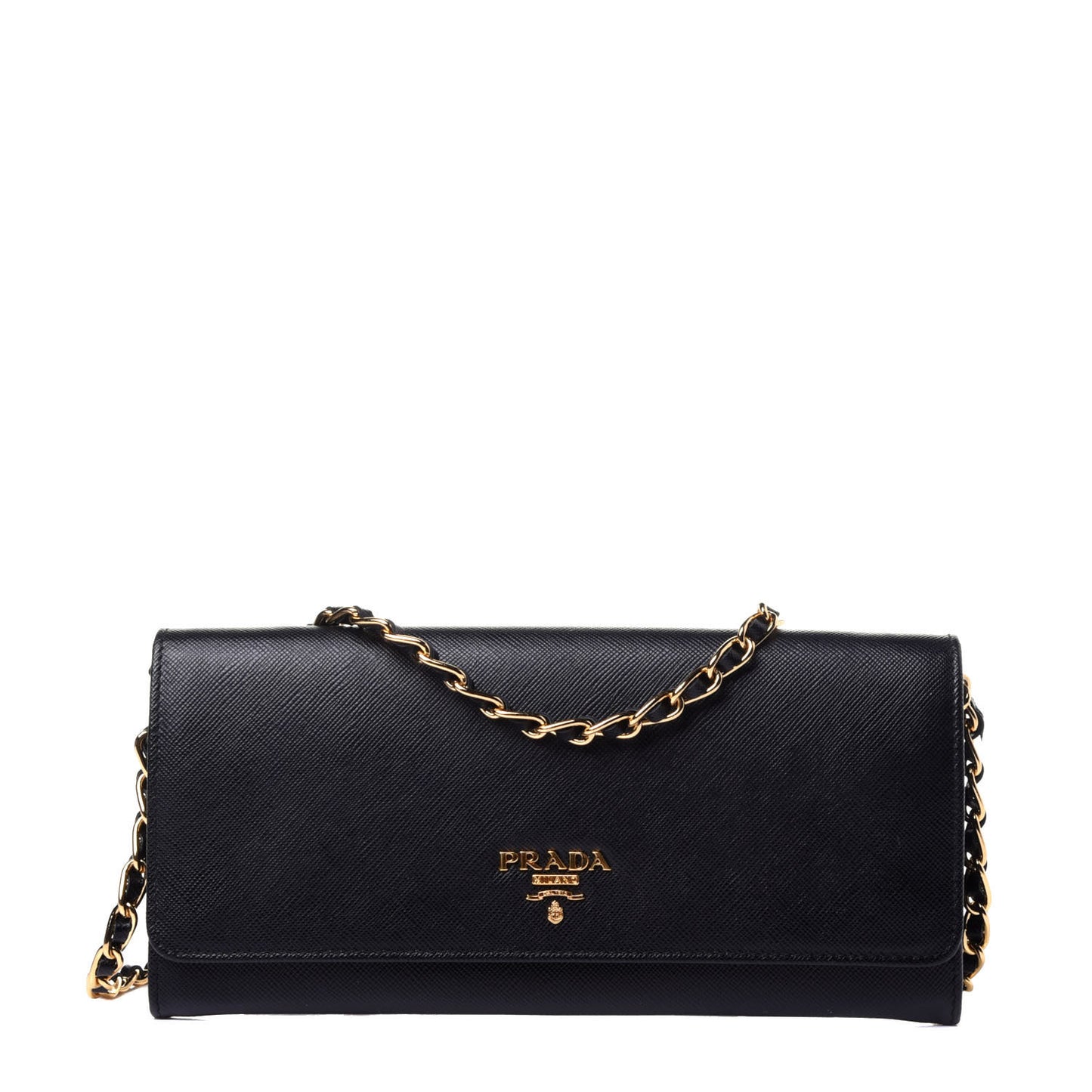 Saffiano Metal Oro Chain Wallet Black