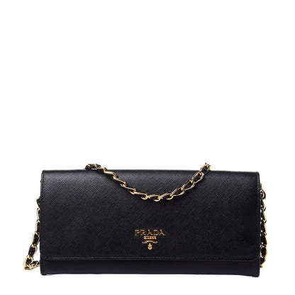 Prada Saffiano Metal Oro Chain Wallet Black 1 of 9