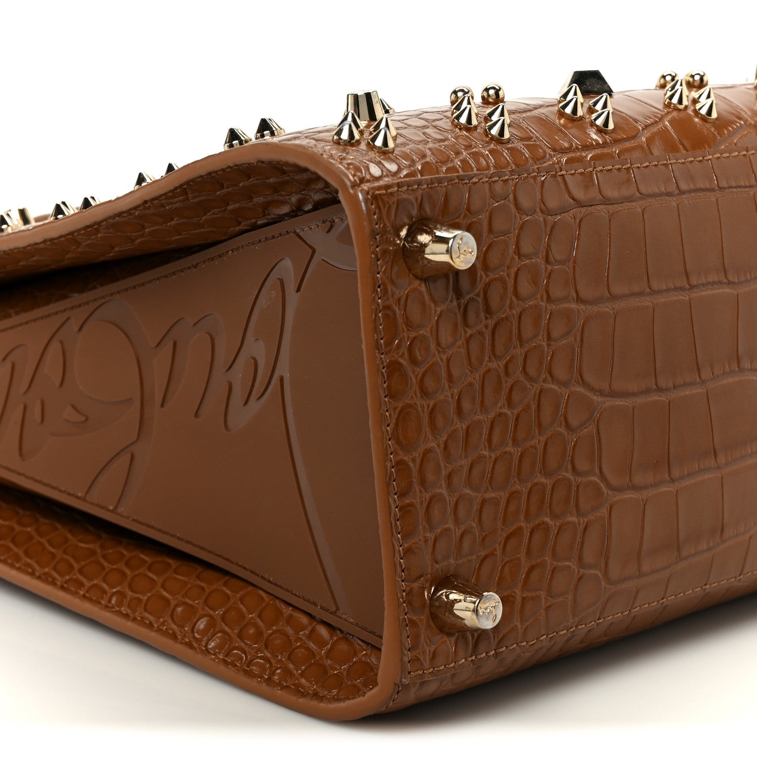 Christian Louboutin Calfskin Crocodile Embossed Studded Medium Christian Louboutin Calfskin Crocodile Embossed Studded Medium