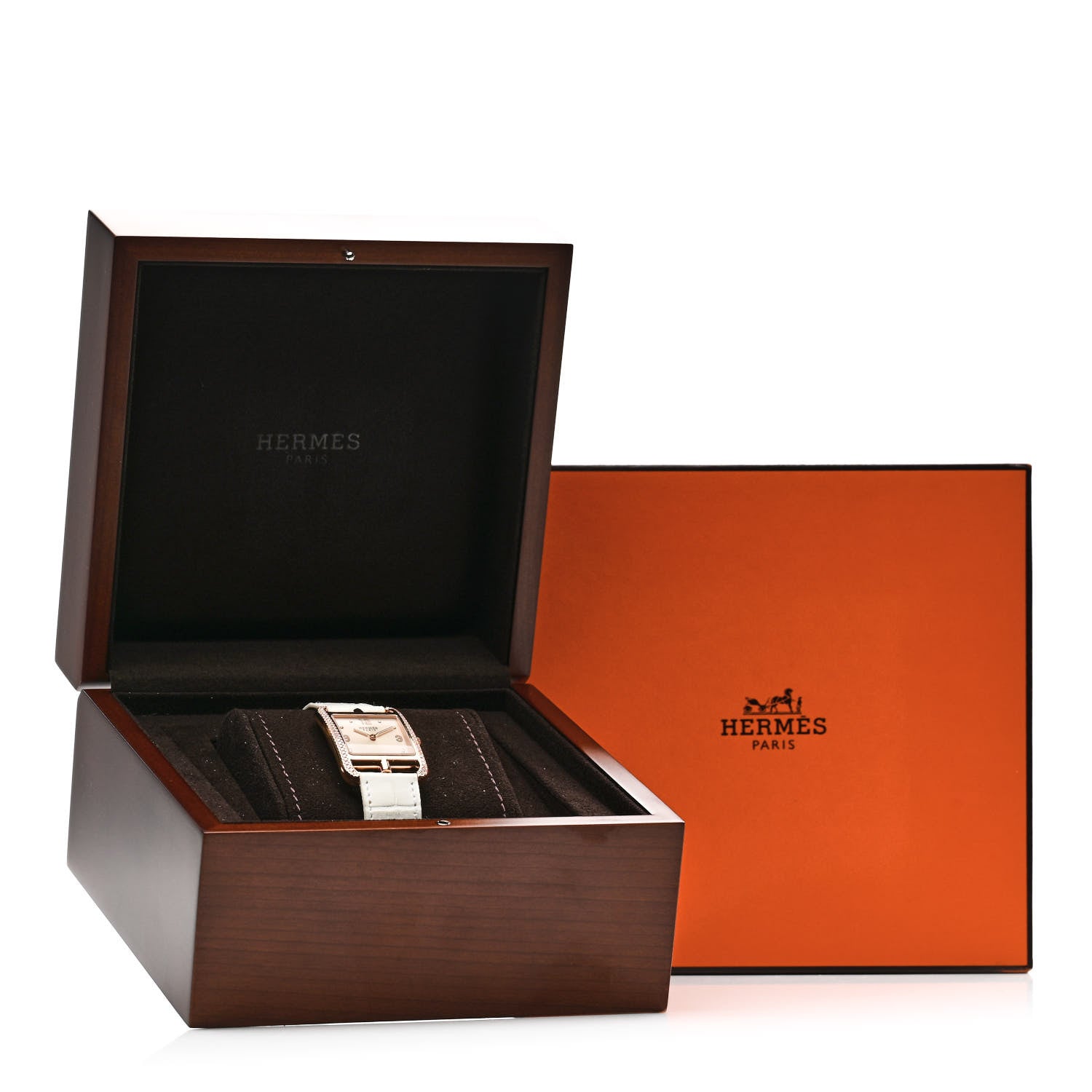 Hermes 18K Rose Gold Alligator Diamond Bezel Mother of Pearl 29mm Cape Cod Quartz Watch Blanc 5 of 5