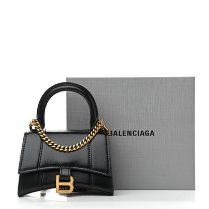 Balenciaga Shiny Box Calfskin Hourglass Top Handle Bag Mini with Chain Black 10 of 10