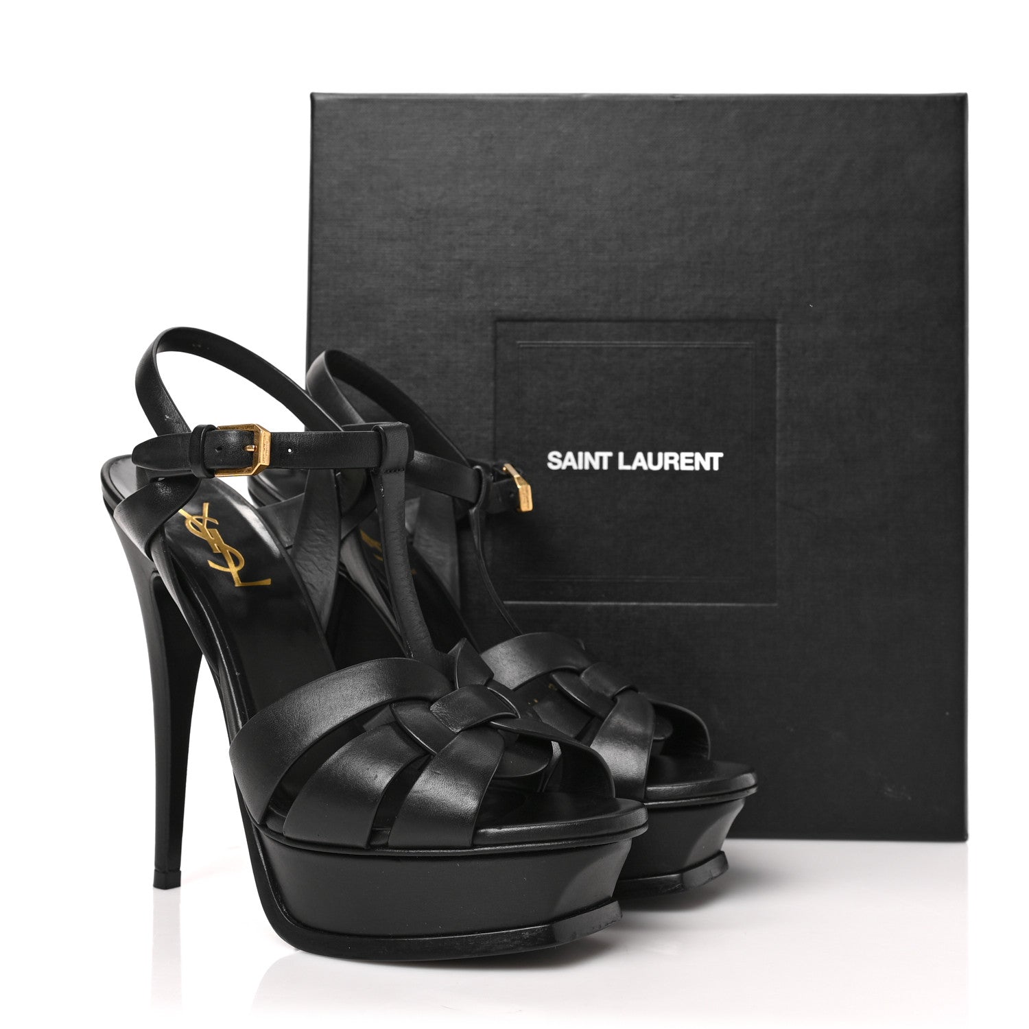 Saint Laurent Calfskin Tribute 105 Platform Sandals 38 Black 8 of 8