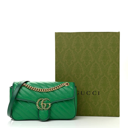 Gucci Azalea Calfskin Enamel Matelasse Diagonal Small Torchon GG Marmont Shoulder Bag New Shamarock Emerald 11 of 11