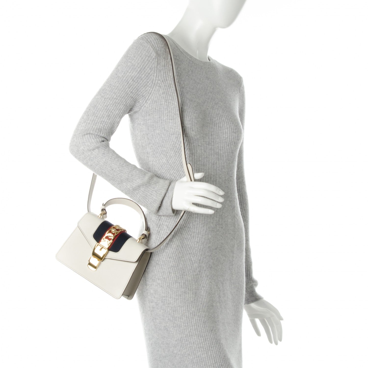 Gucci Calfskin Mini Sylvie Top Handle Bag White 3 of 9