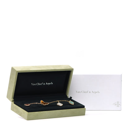 Van Cleef & Arpels 18K Yellow Gold Mother of Pearl Malachite Carnelian Tiger Eye 4 Motifs Lucky Alhambra Bracelet 6 of 6