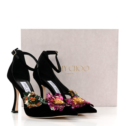 Jimmy Choo Sequin Velvet Azara 100 Pumps 37 Black 13 of 13