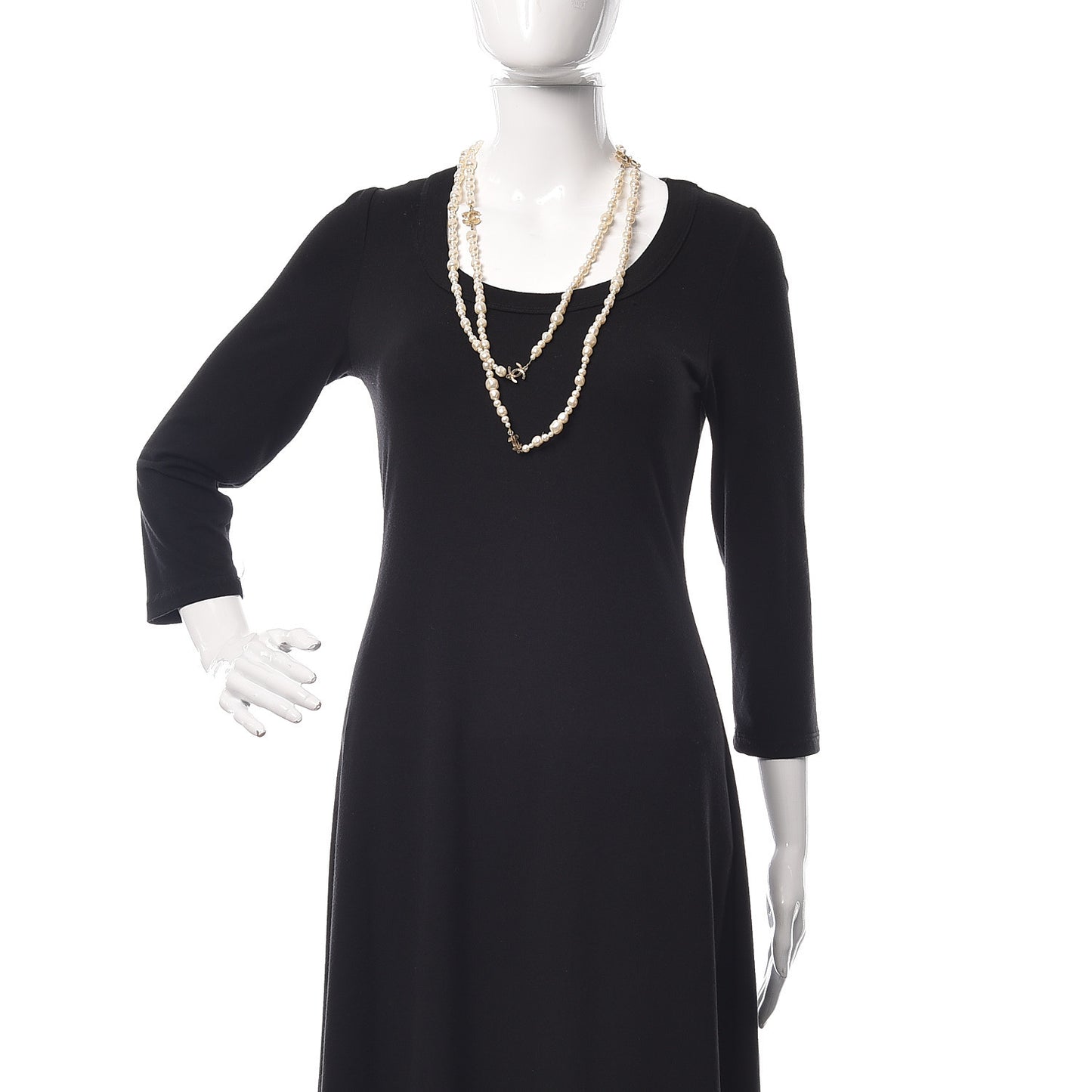 Graduated Pearl CC Long Necklace Light Gold