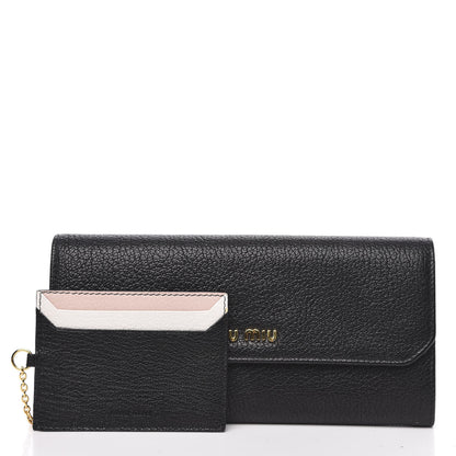 Miu Miu Goatskin Madras Flap Wallet Black 3 of 10