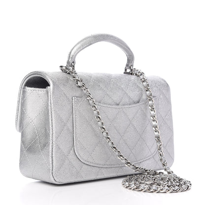 Chanel Metallic Caviar Quilted Mini Top Handle Rectangular Flap Silver 3 of 10