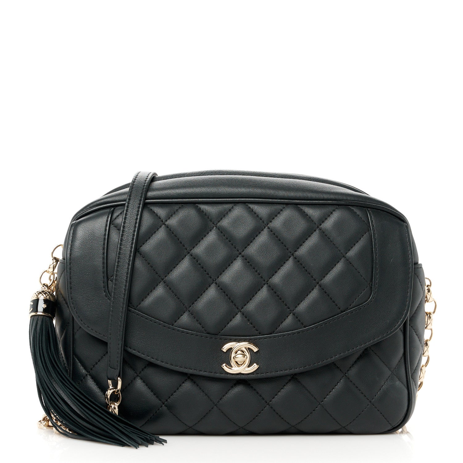 Chanel Lambskin Quilted Tassel Flap Camera Case Black 1 of 12