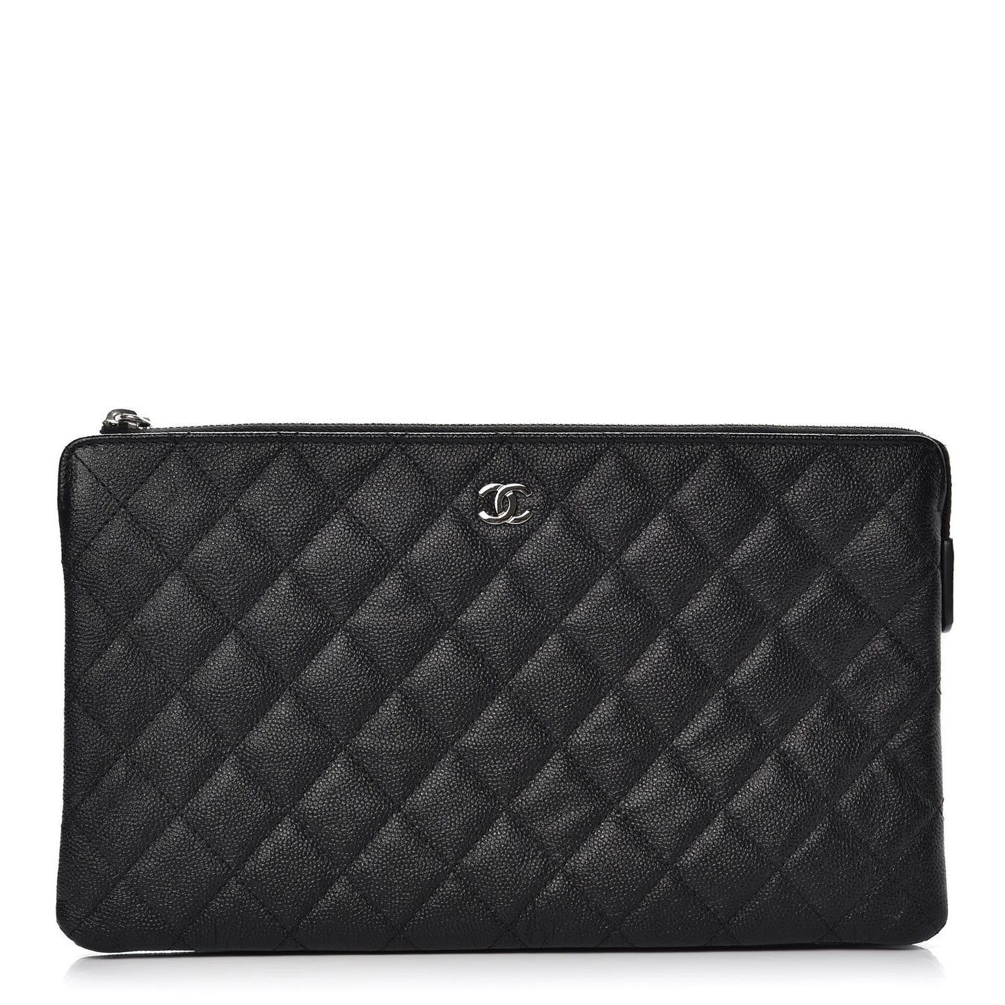Caviar Quilted Large Zipped Clutch Black