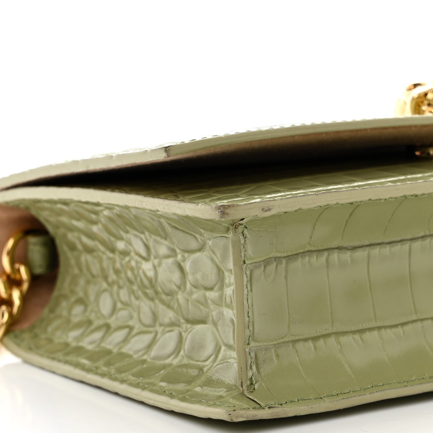 Alexander McQueen Calfskin Crocodile Embossed Skull Mini Crossbody Bag Sage 9 of 11