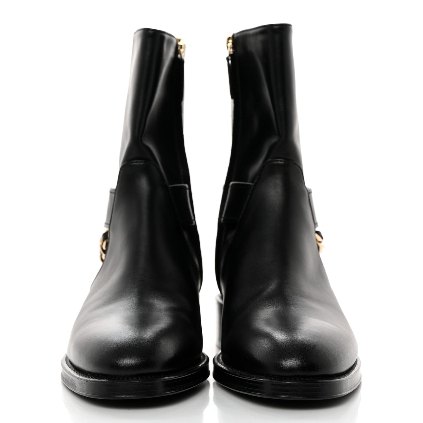 Calfskin Chain Short Boots 38 Black