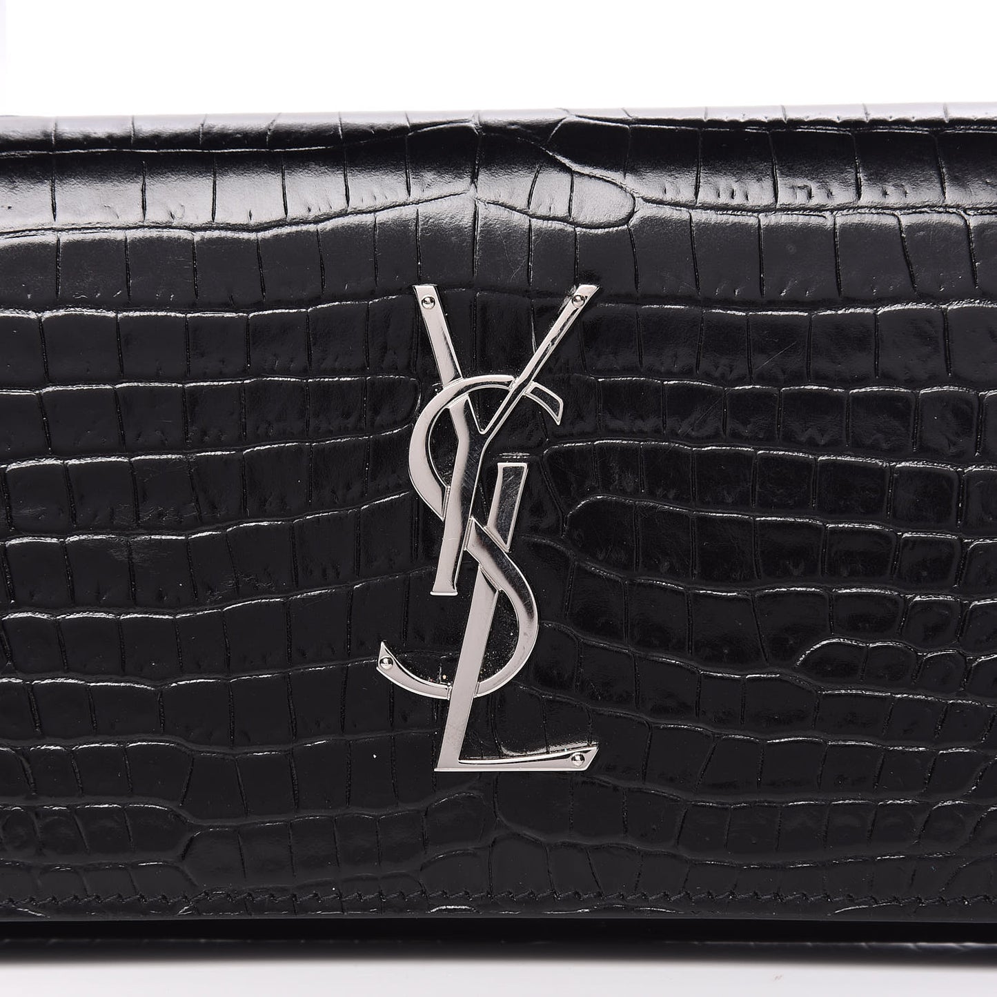 Calfskin Crocodile Embossed Classic Monogram Cassandre Wallet Black
