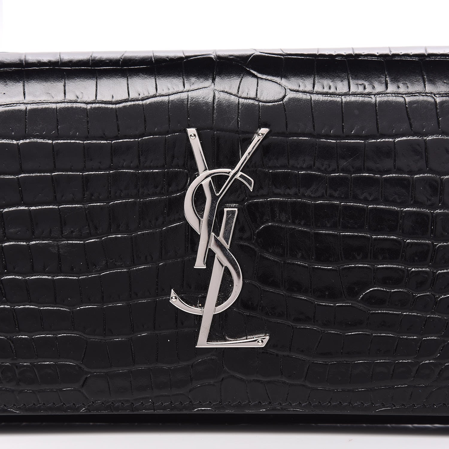 Saint Laurent Calfskin Crocodile Embossed Classic Monogram Cassandre Wallet Black 11 of 12