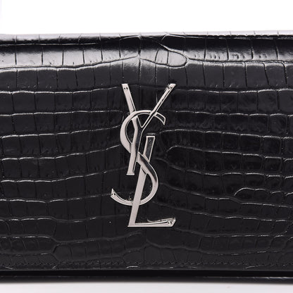 Saint Laurent Calfskin Crocodile Embossed Classic Monogram Cassandre Wallet Black 11 of 12