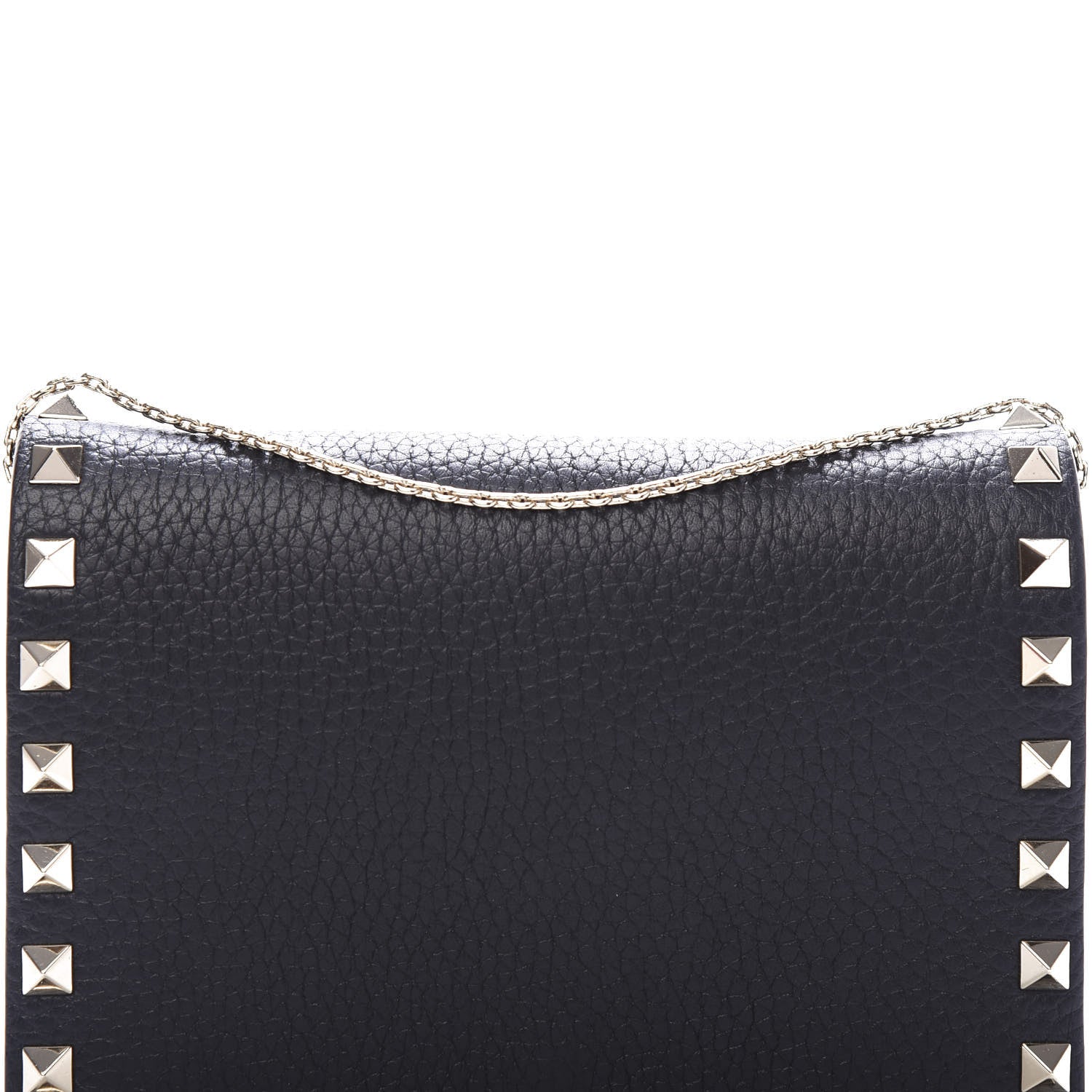 Valentino Garavani Pebbled Calfskin Rockstud Wallet on Chain Black 10 of 10