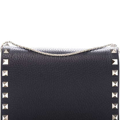Valentino Garavani Pebbled Calfskin Rockstud Wallet on Chain Black 10 of 10