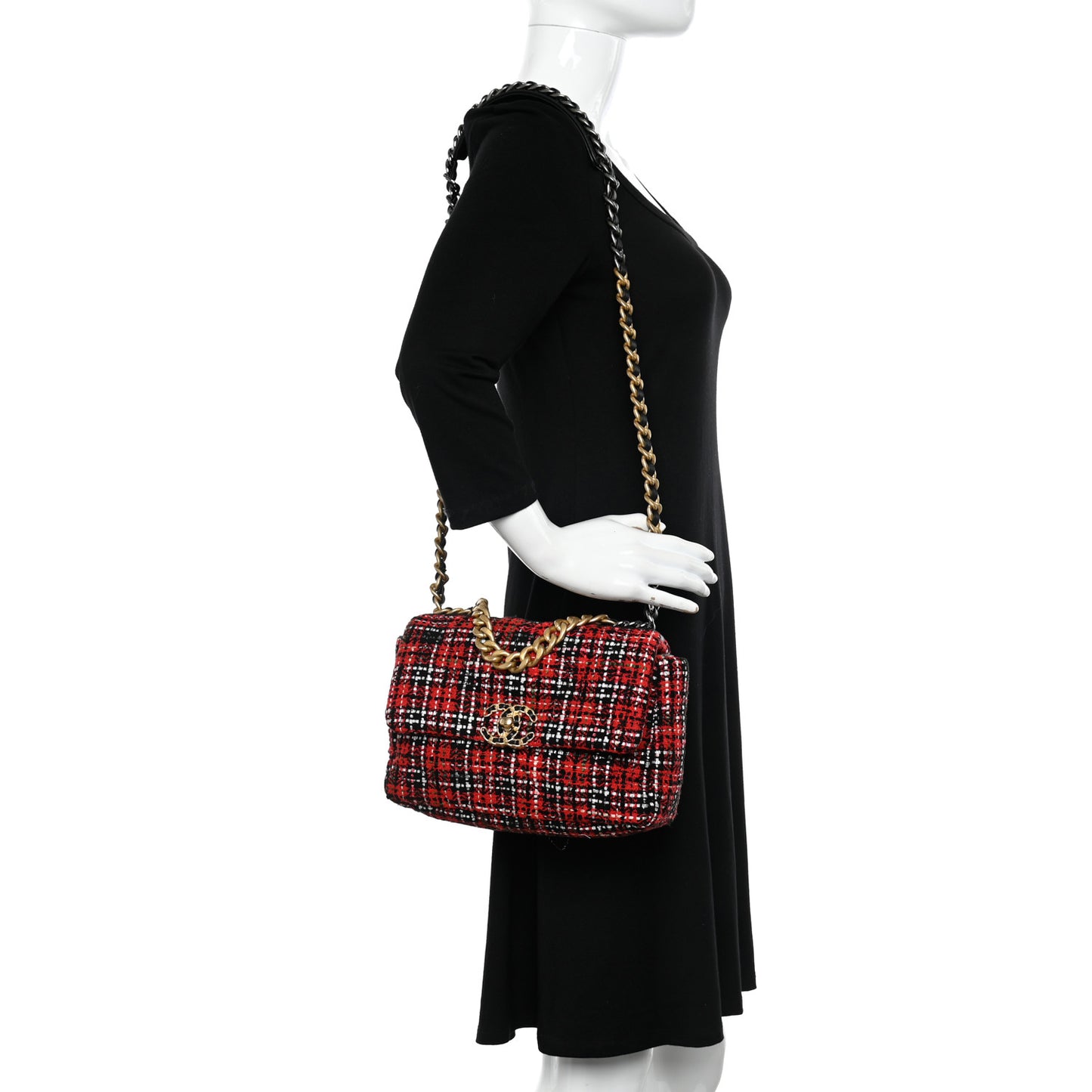 Tweed Quilted Medium Chanel 19 Flap Red Black
