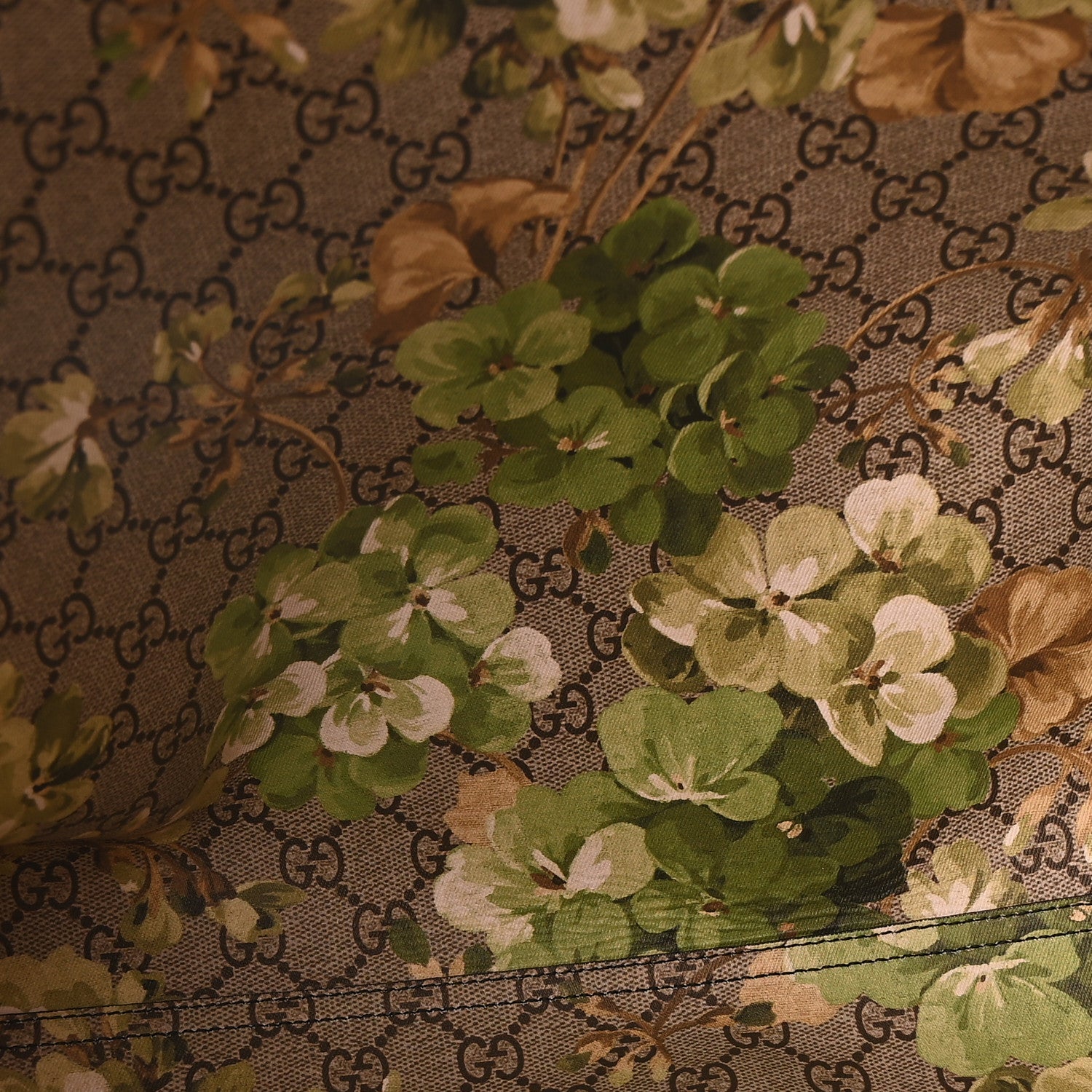 Gucci GG Supreme Monogram Blooms Large Reversible Tote Beige New Military Black 5 of 15