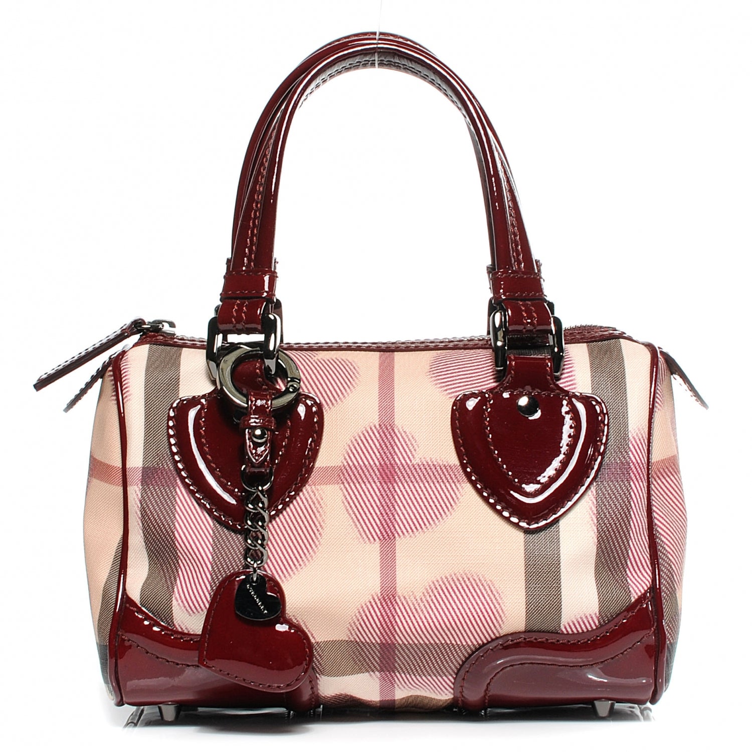 Burberry Nova Check Heart Small Chester Bowling Bag Berry