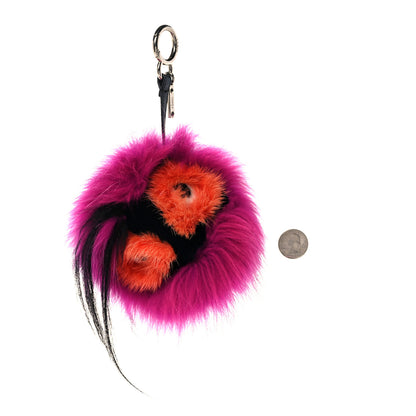 Fendi Fox Mink Goat Fur Oret Monster Bag Bug Charm Orchid Black 2 of 6