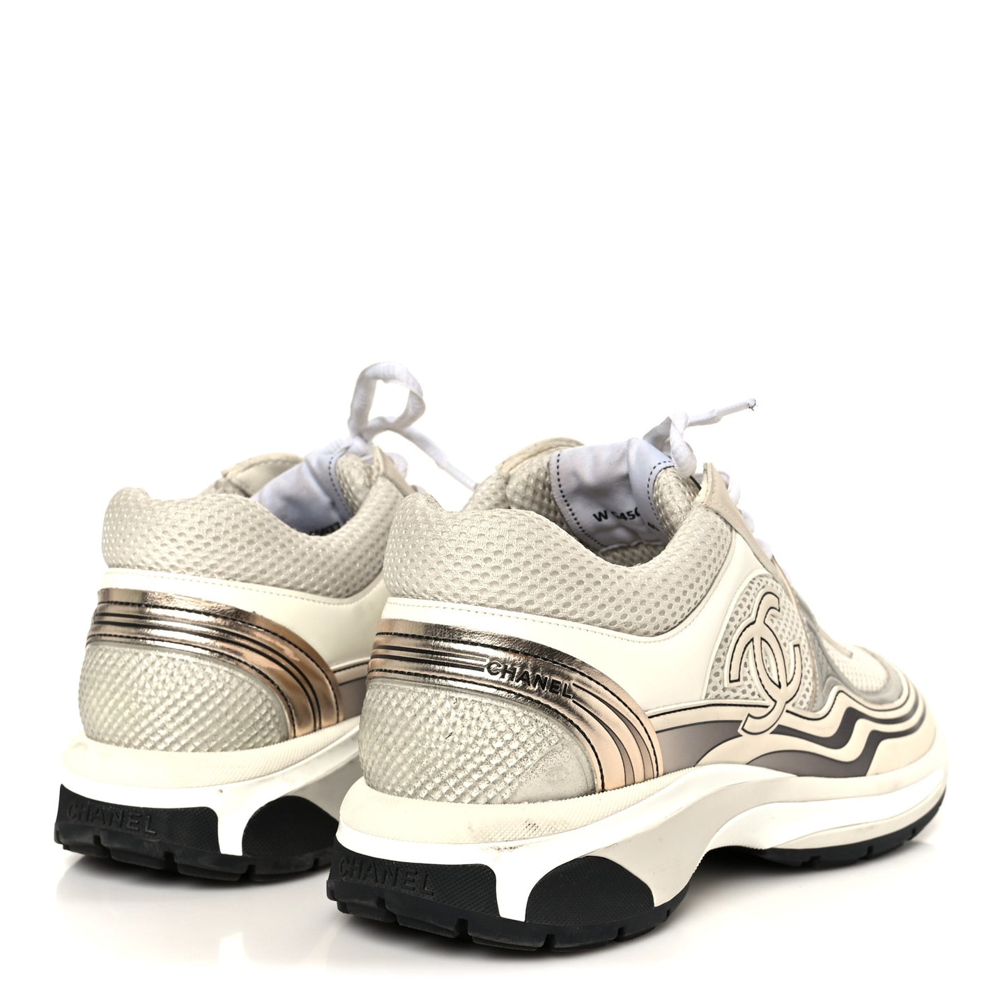 Fabric Laminated Calfskin Stretch CC Sneakers 40 Ivory Gold Silver