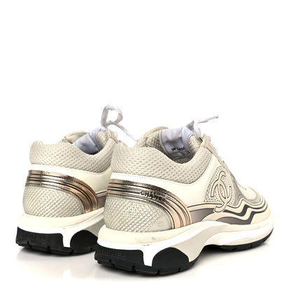 Chanel Fabric Laminated Calfskin Stretch CC Sneakers 40 Ivory Gold Silver 5 of 10