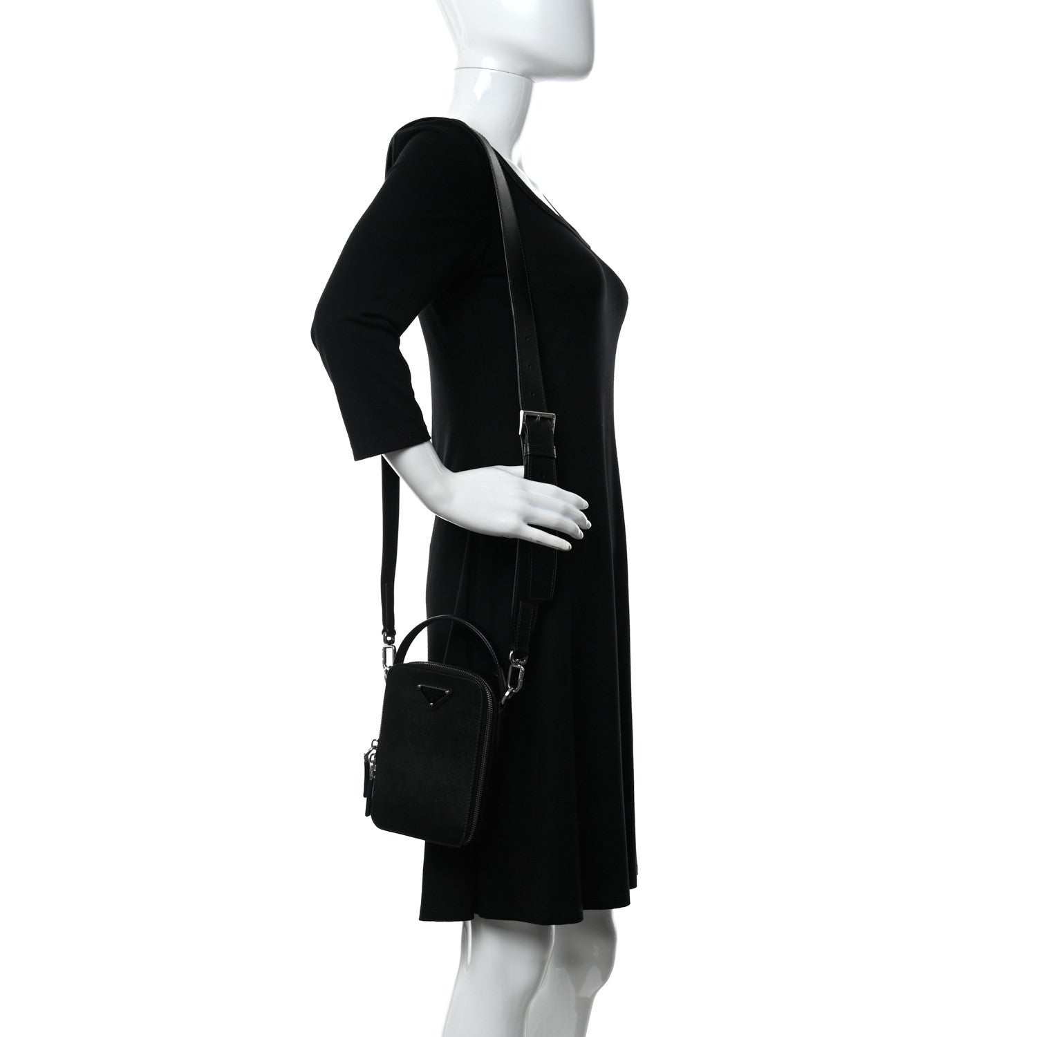 Prada Saffiano Travel Brique Crossbody Messenger Bag Black 2 of 14