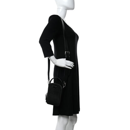 Prada Saffiano Travel Brique Crossbody Messenger Bag Black 2 of 14