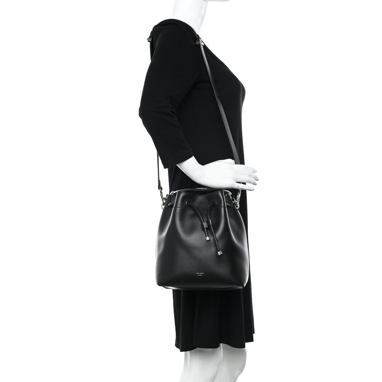 Smooth Shiny Calfskin Bon Bon Bucket Bag Black